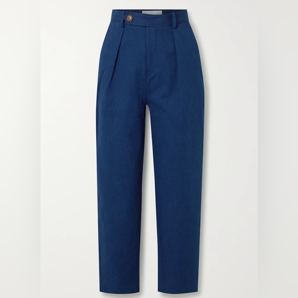Pleated Denim Straight Leg Pants